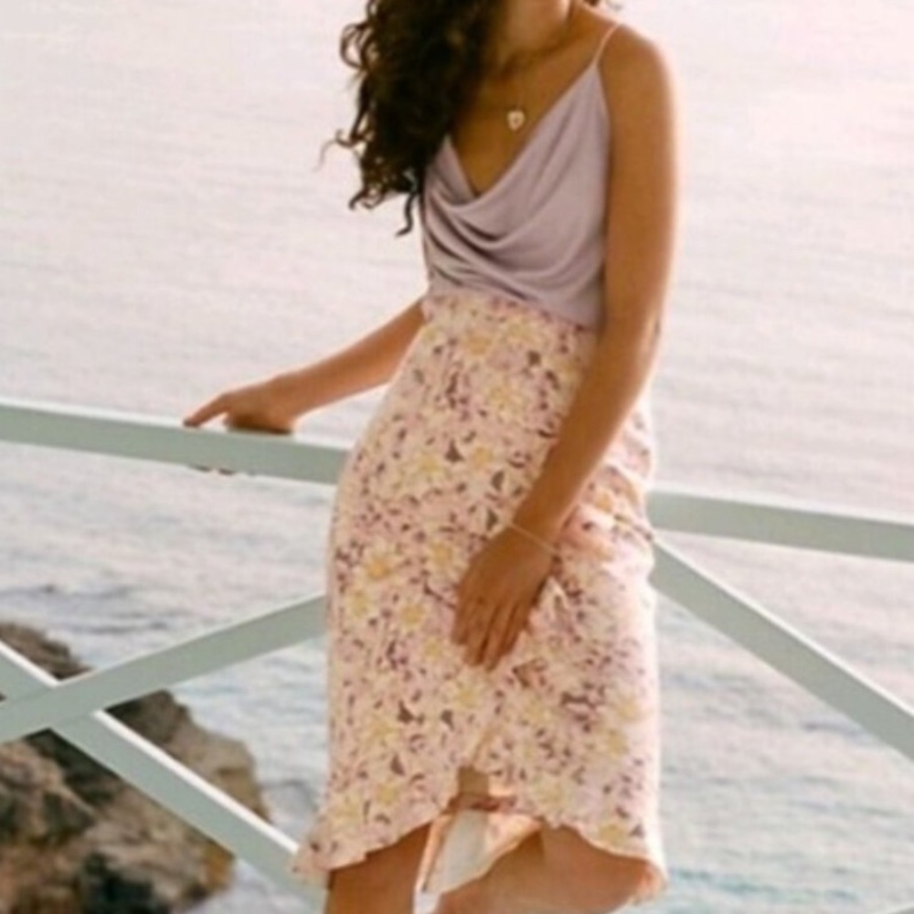 🆕 NWT by Anthropologie Skye Floral Lavender/Cream Ruffle Faux Wrap Skirt Sz 12 - Picture 4 of 16